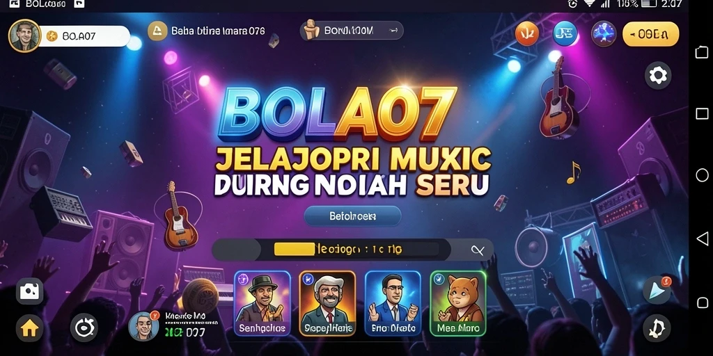 Screenshot BOLA07 menampilkan antarmuka permainan musik yang interaktif.