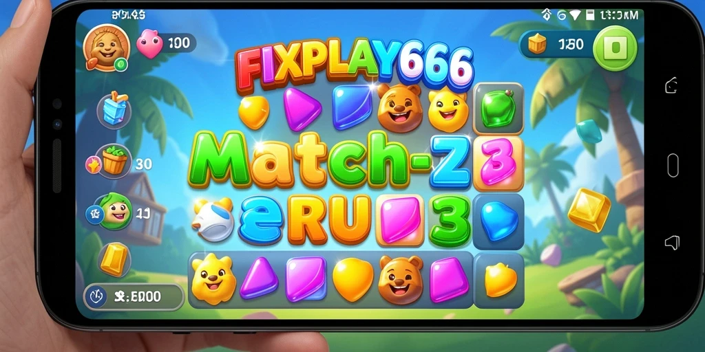 Screenshot menunjukkan gameplay Match-3 yang memikat dan penuh warna.