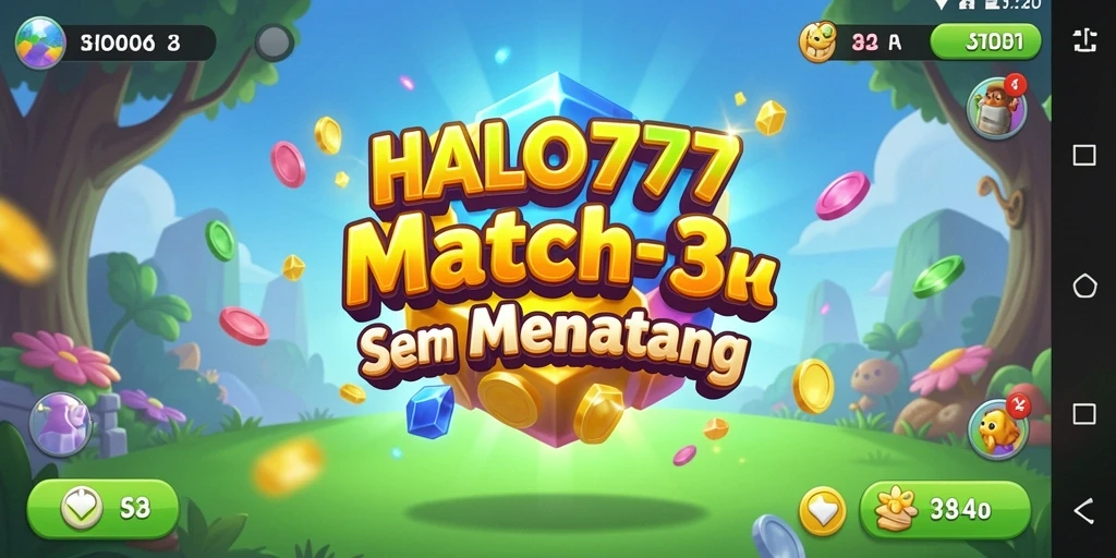 Tangkapan layar menunjukkan gameplay HALO777 yang penuh warna dan tantangan Match-3.