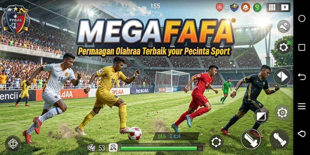 Tampilan gameplay MEGAFAFA dengan aksi olahraga seru.