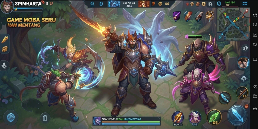 Gameplay seru dalam SPINHARTA yang menampilkan pertarungan tim.