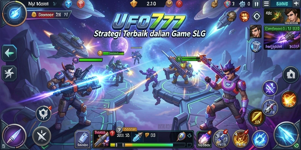 Tangkapan layar utama UFO777 menampilkan aksi gameplay SLG yang dinamis.